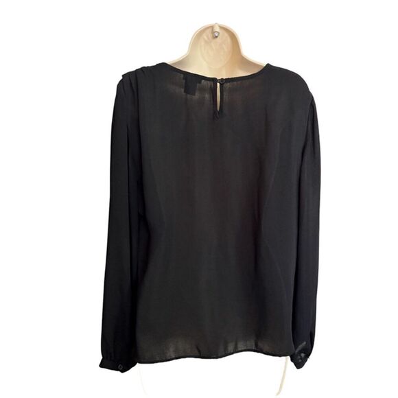 Ann Taylor Black Pleated Shoulder Long Sleeve Shirt Size S - Picture 5 of 8